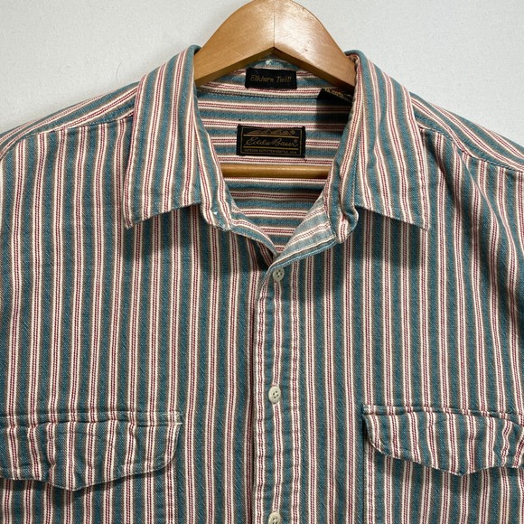 VTG Eddie Bauer Elkhorn Twill Striped Button Up Shirt Mens L Long Sleeve Outdoor - Picture 4 of 8